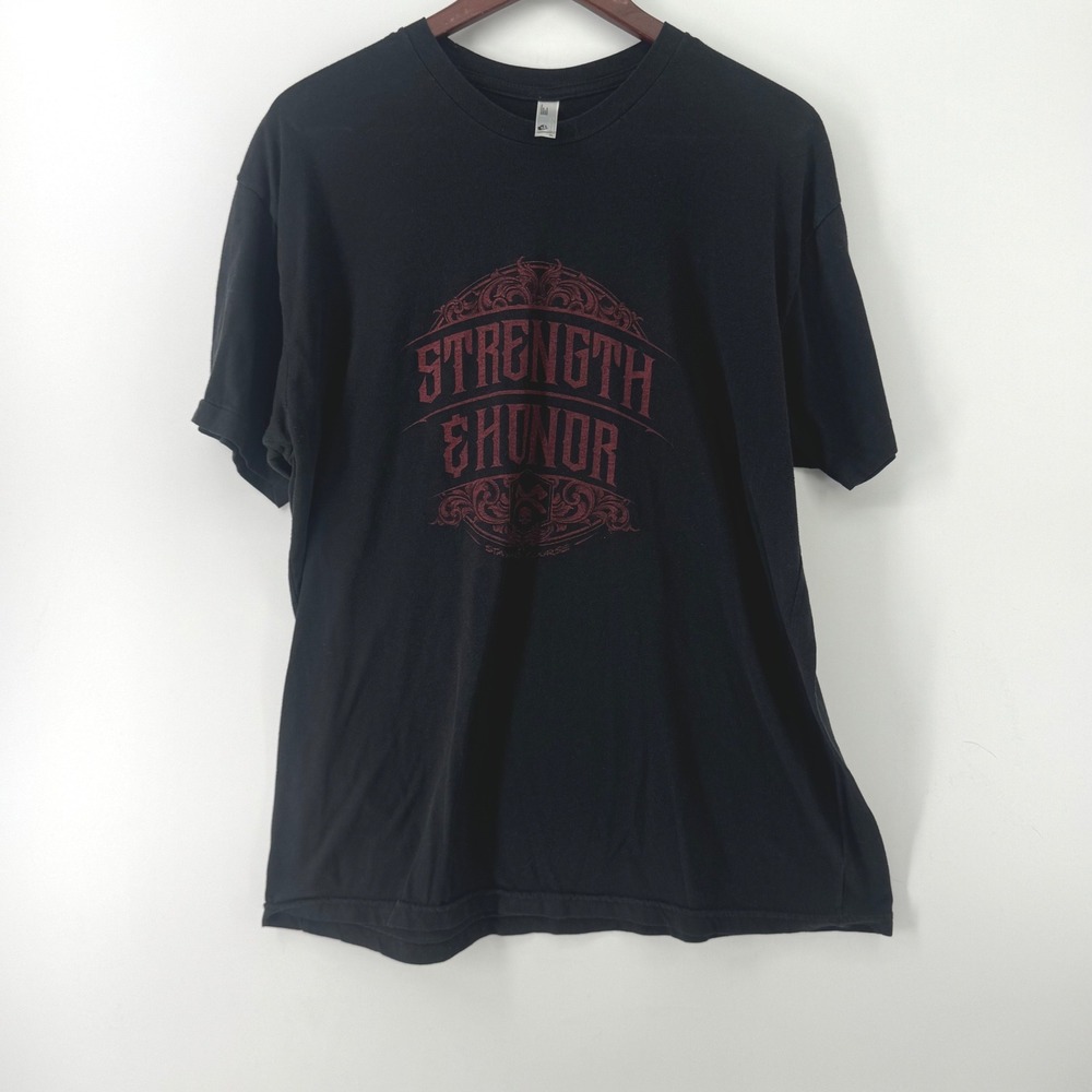 American Apparel Mens XL Strength & Honor Graphic T-Shirt Black Stay The Course